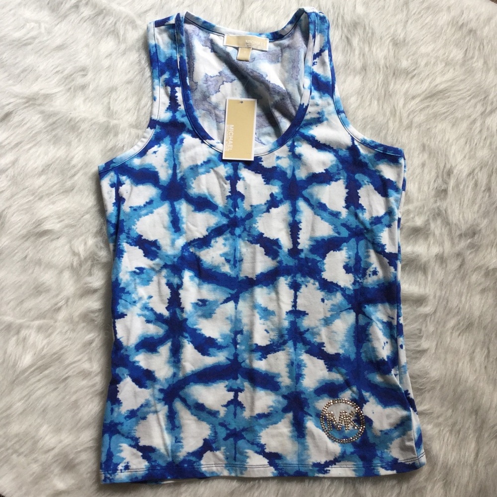 Michael Kors Blue and White Tie-Dye Tank Top